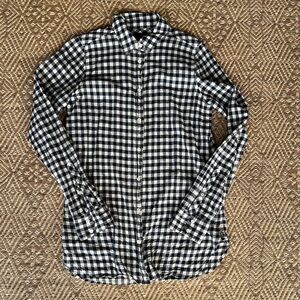 J.Crew Boy Fit‎ Womens Cotton Button Down Gingham Checkered Shirt Navy White